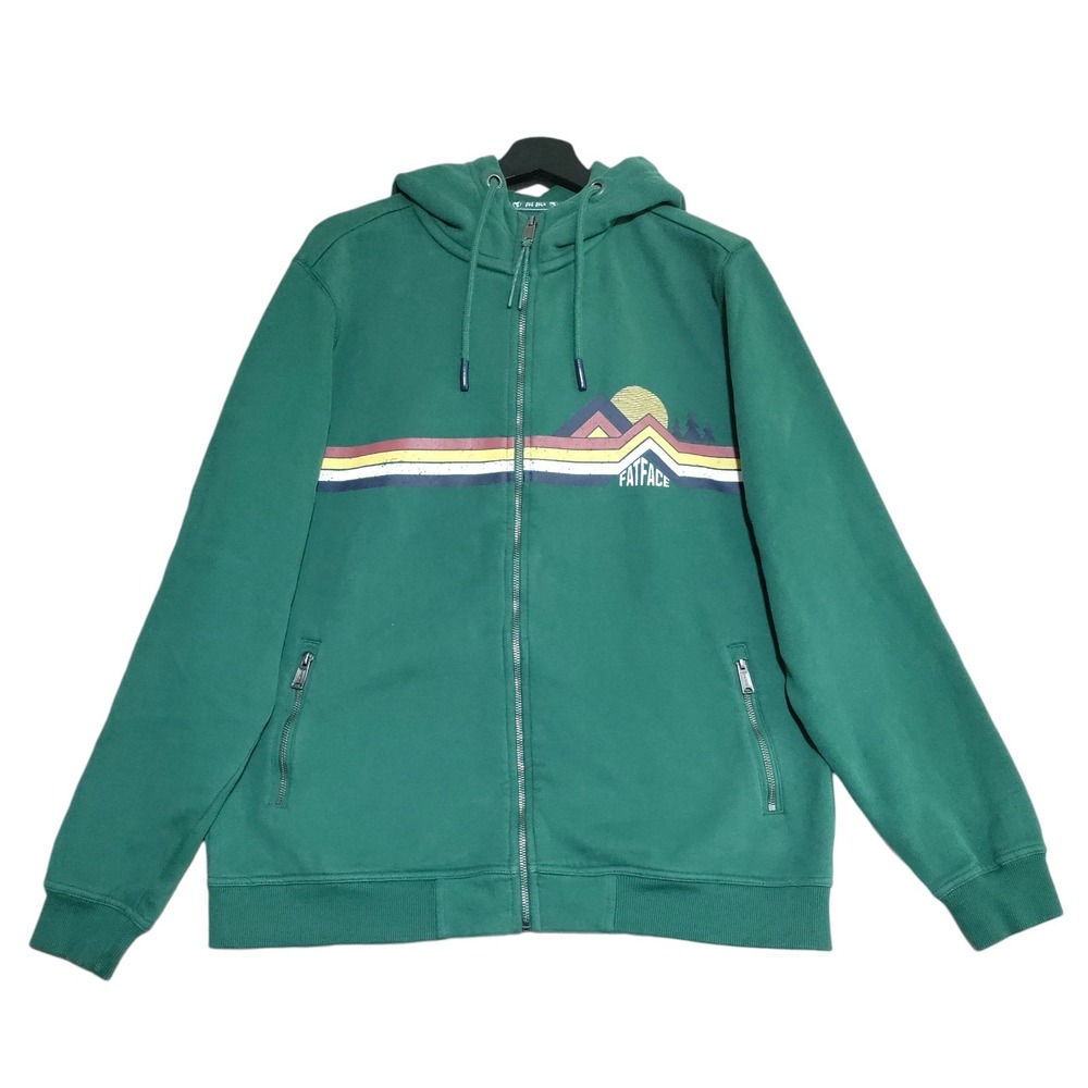 Vintage Fat Face Men's Full Zip Hoodie Jacket Size Large Reg‎ Green Fleece Lined
